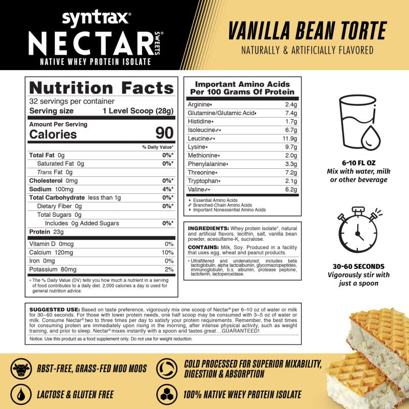 Syntrax Nectar 2lb Protein Powder - Vanilla Bean Torte (32 serv.)