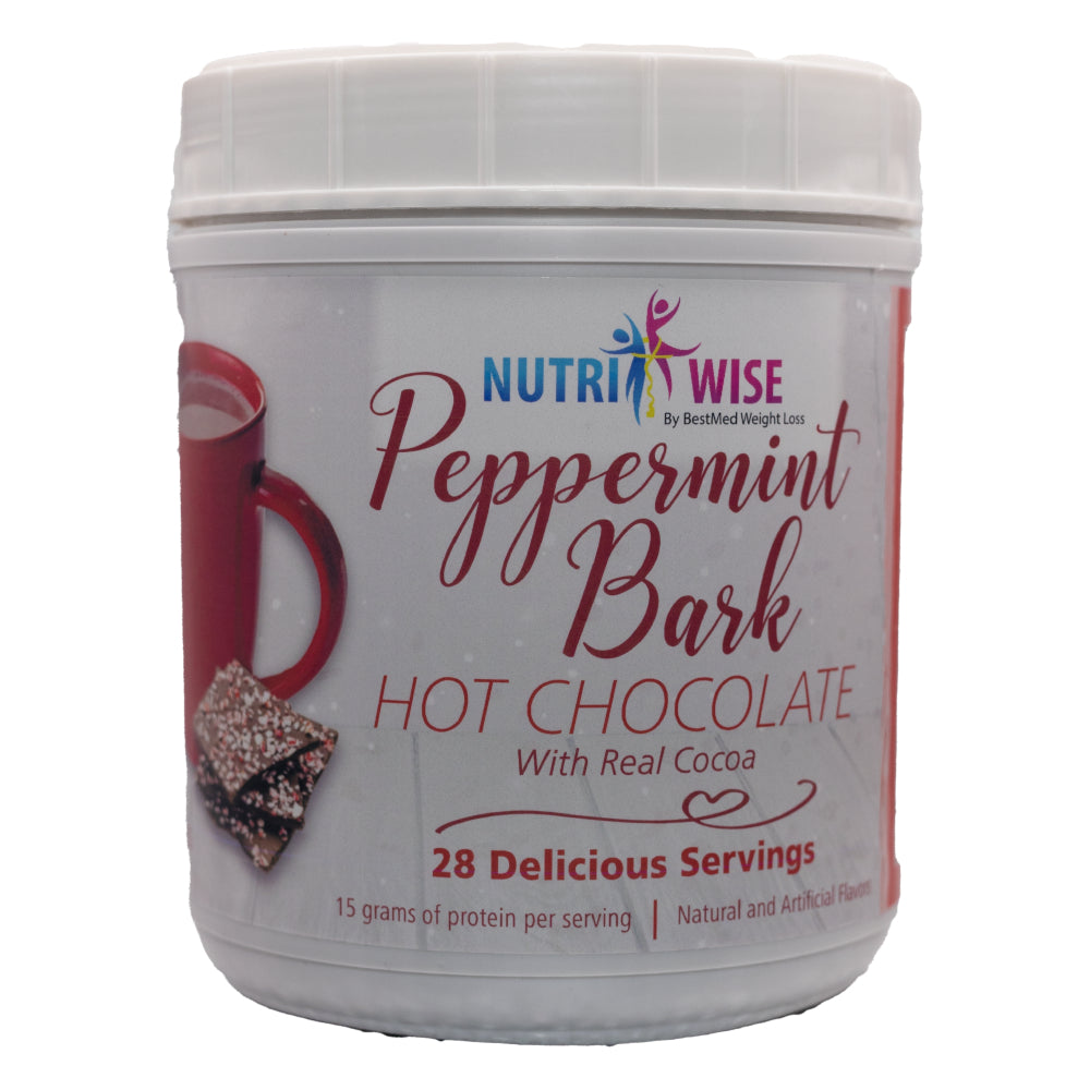NutriWise - Peppermint Bark Hot Chocolate Mix Canister (28 Serv) - Doctors Weight Loss