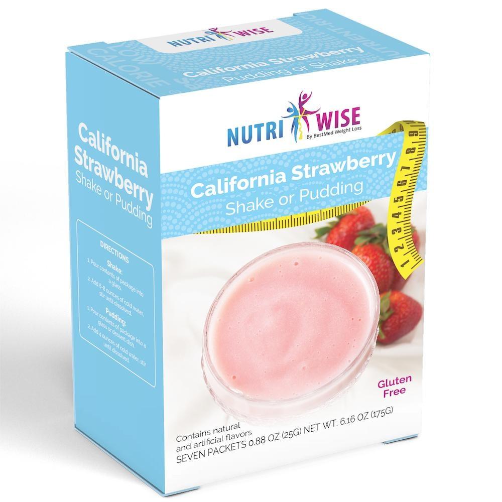 California Strawberry Diet Protein Shake or Pudding (7/Box) - NutriWise - Doctors Weight Loss