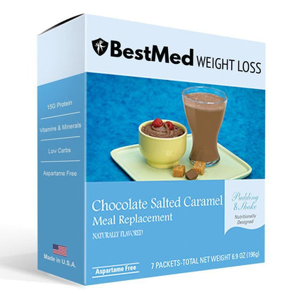 Chocolate Salted Caramel Cream - 100 Calorie Shake Mix (7/Box) - Aspartame Free - BestMed - Doctors Weight Loss