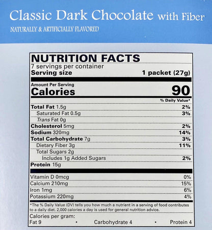 Classic Dark Chocolate With Fiber - Shake Mix (7/Box) - Aspartame Free - BestMed - Doctors Weight Loss