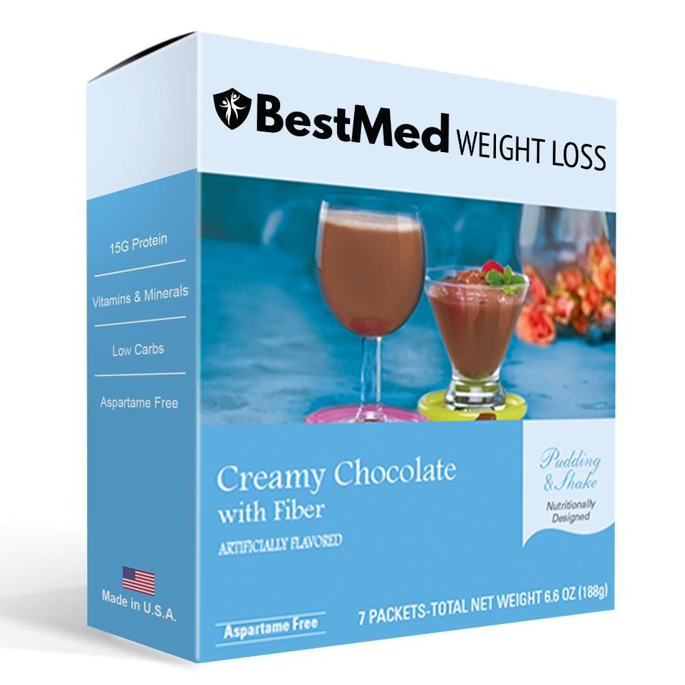 Creamy Chocolate With Fiber - Pudding & Shake Mix (7/Box) - Aspartame Free - BestMed - Doctors Weight Loss
