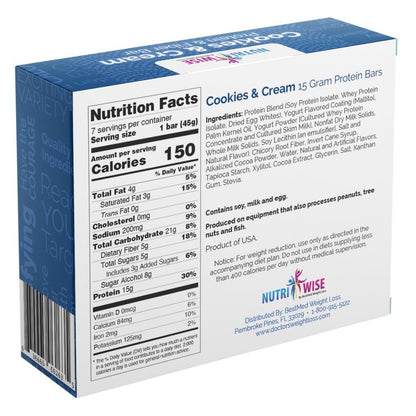Divine Cookies & Cream Protein & Fiber Diet Bar (7/Box) - NutriWise - Doctors Weight Loss