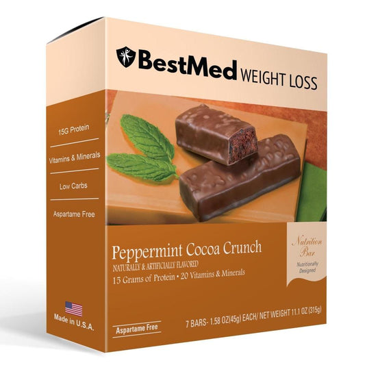 Peppermint Cocoa Crunch High Protein Nutrition Bar (7/Box) - BestMed - Doctors Weight Loss